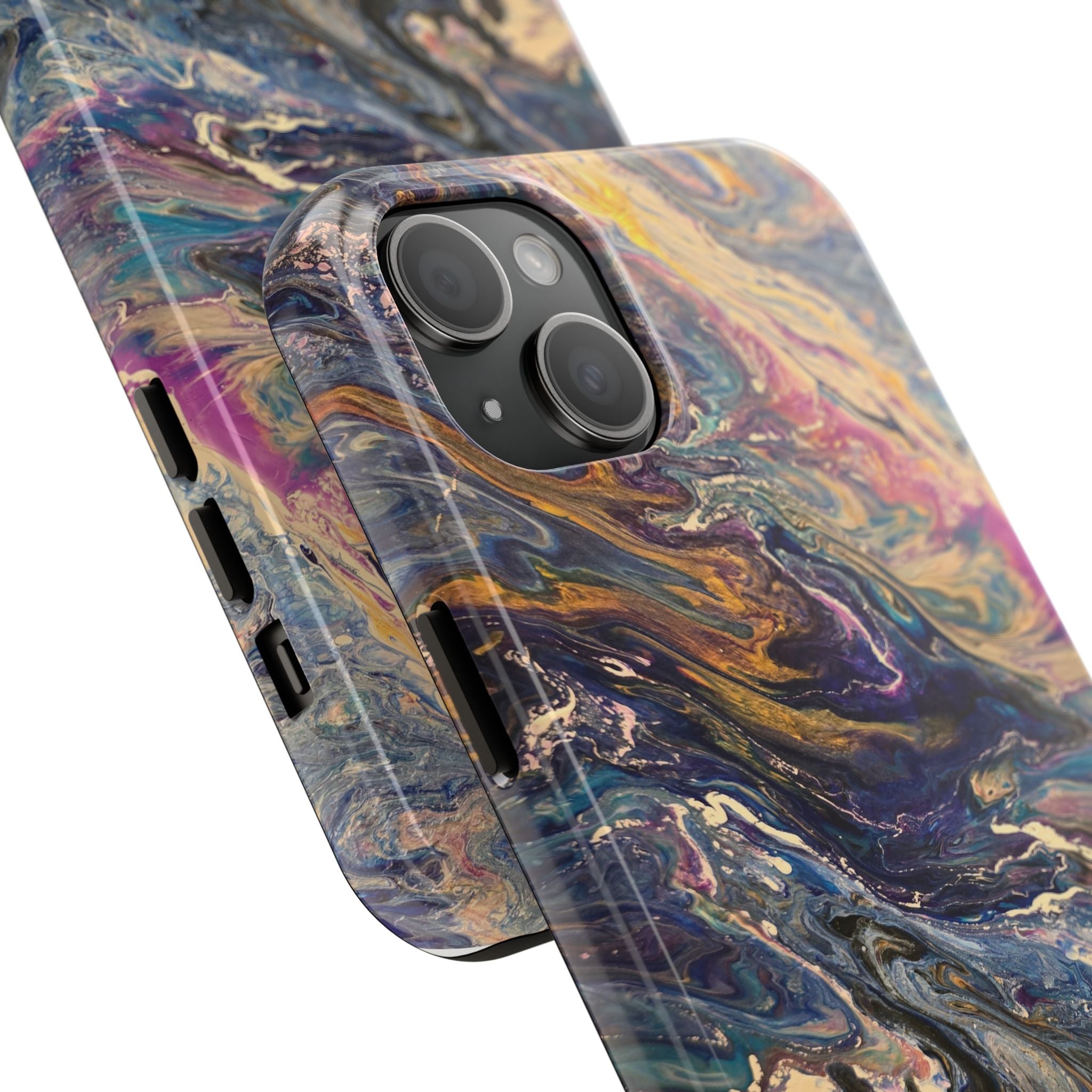 Marbled Abstract Tough Phone Case — Swirled Paint Art Protective Cover