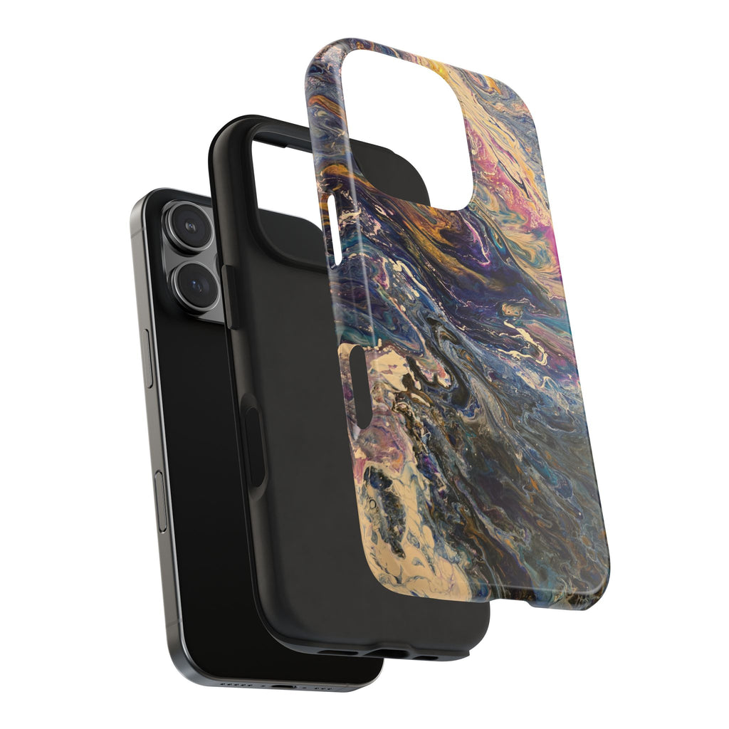 Marbled Abstract Tough Phone Case — Swirled Paint Art Protective Cover