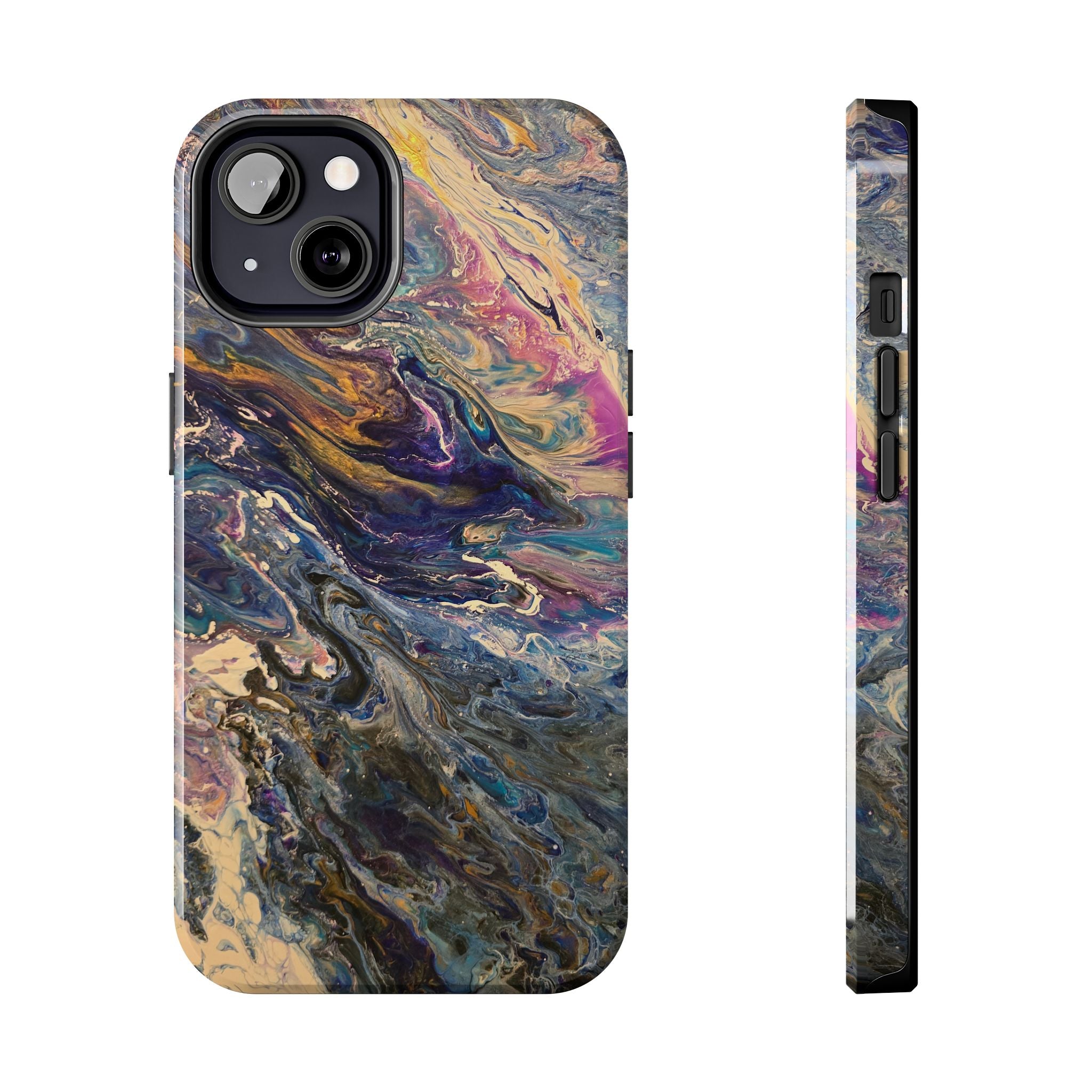 Marbled Abstract Tough Phone Case — Swirled Paint Art Protective Cover