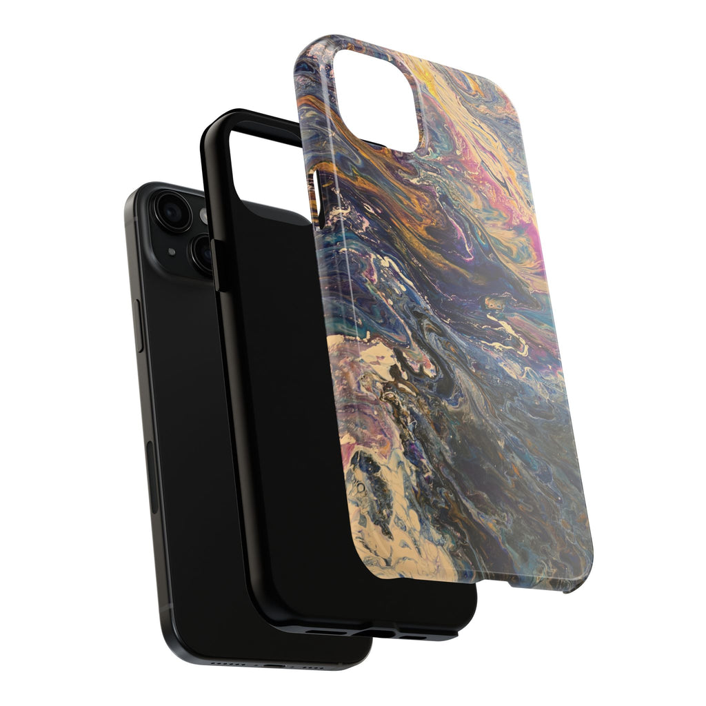 Marbled Abstract Tough Phone Case — Swirled Paint Art Protective Cover