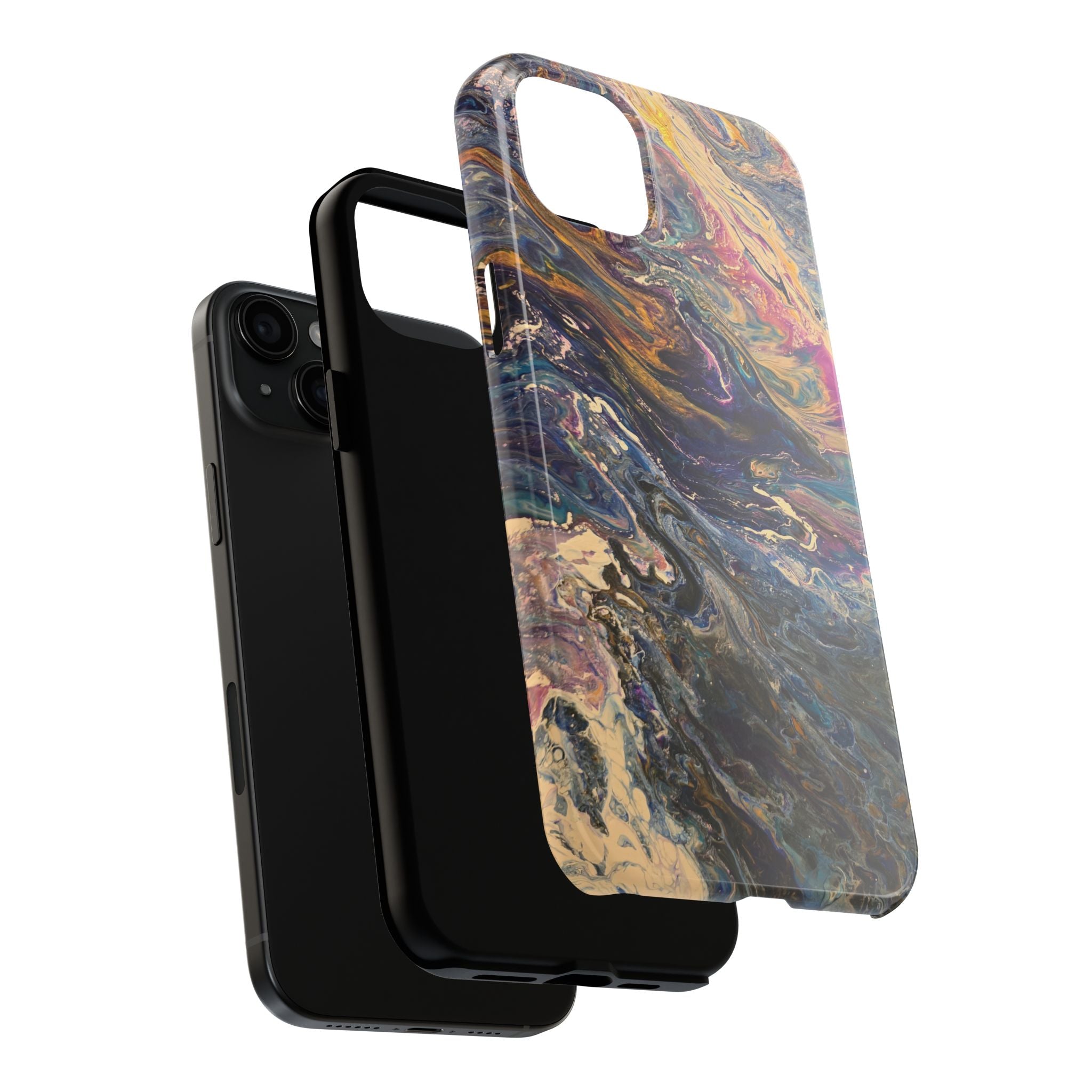 Marbled Abstract Tough Phone Case — Swirled Paint Art Protective Cover