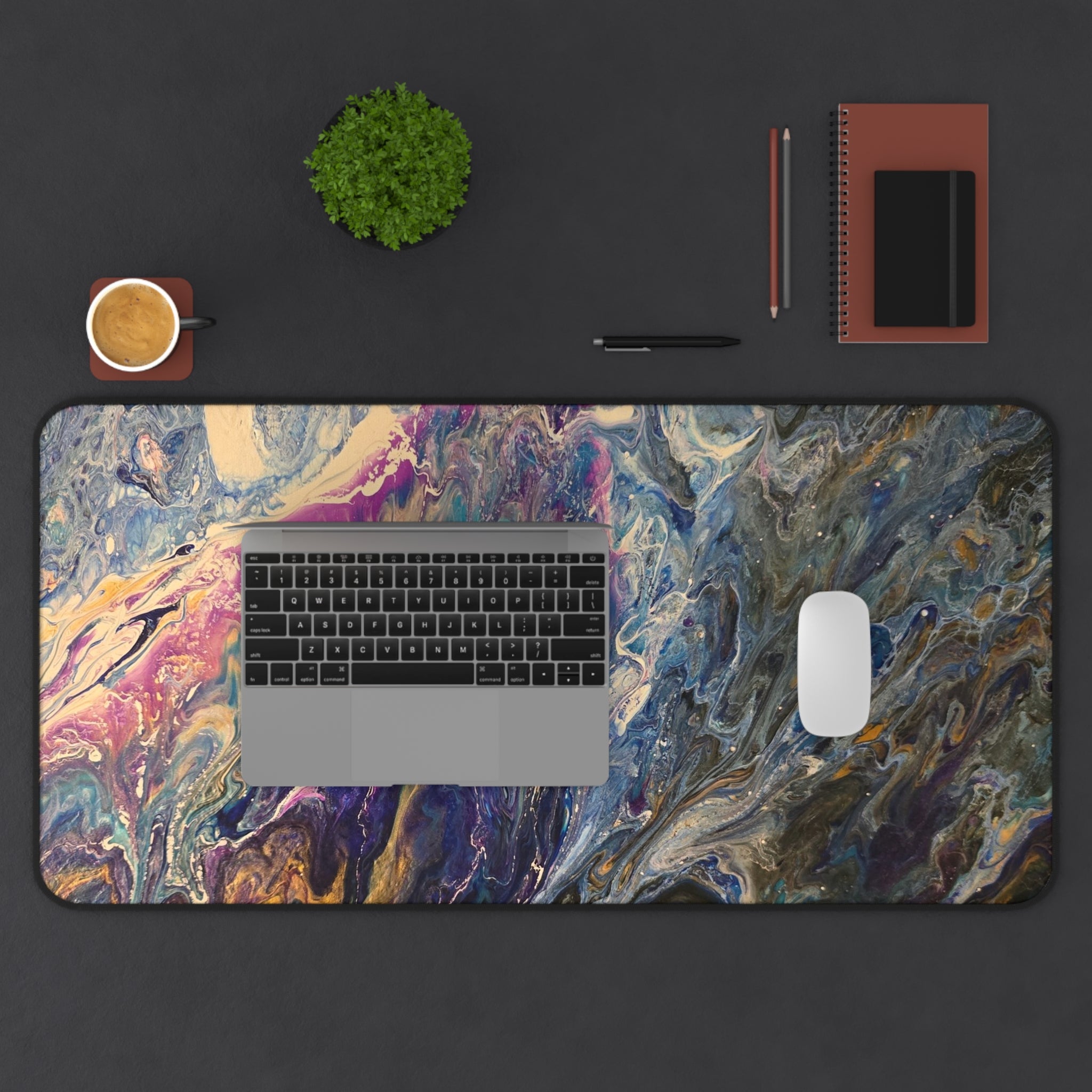 Abstract Fluid Art Desk Mat — Colorful Marbleized Mousepad for Office & Gaming