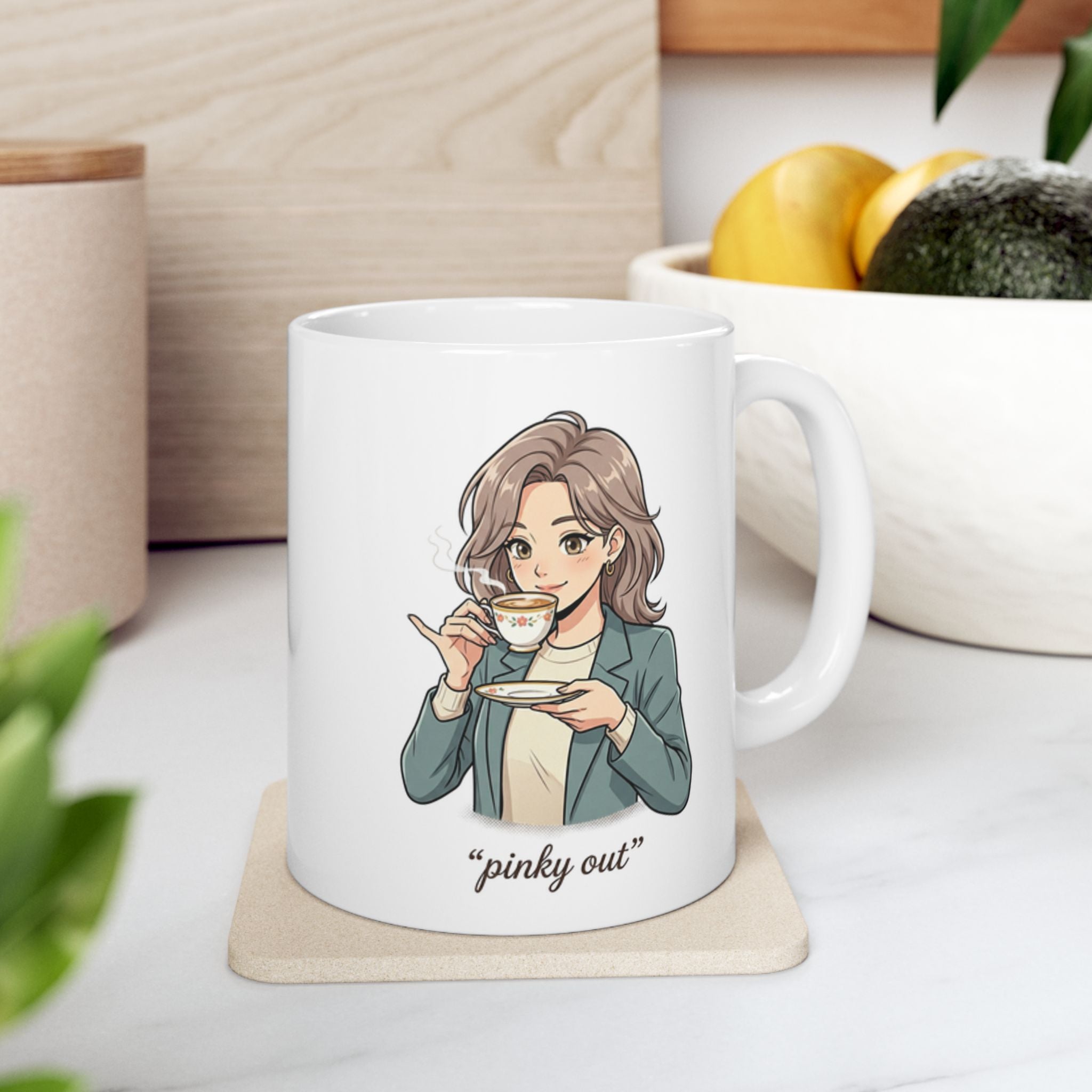Ceramic Mug — Cute Girl Holding Cat Illustration, Cozy Tea & Coffee Cup (11oz/15oz)