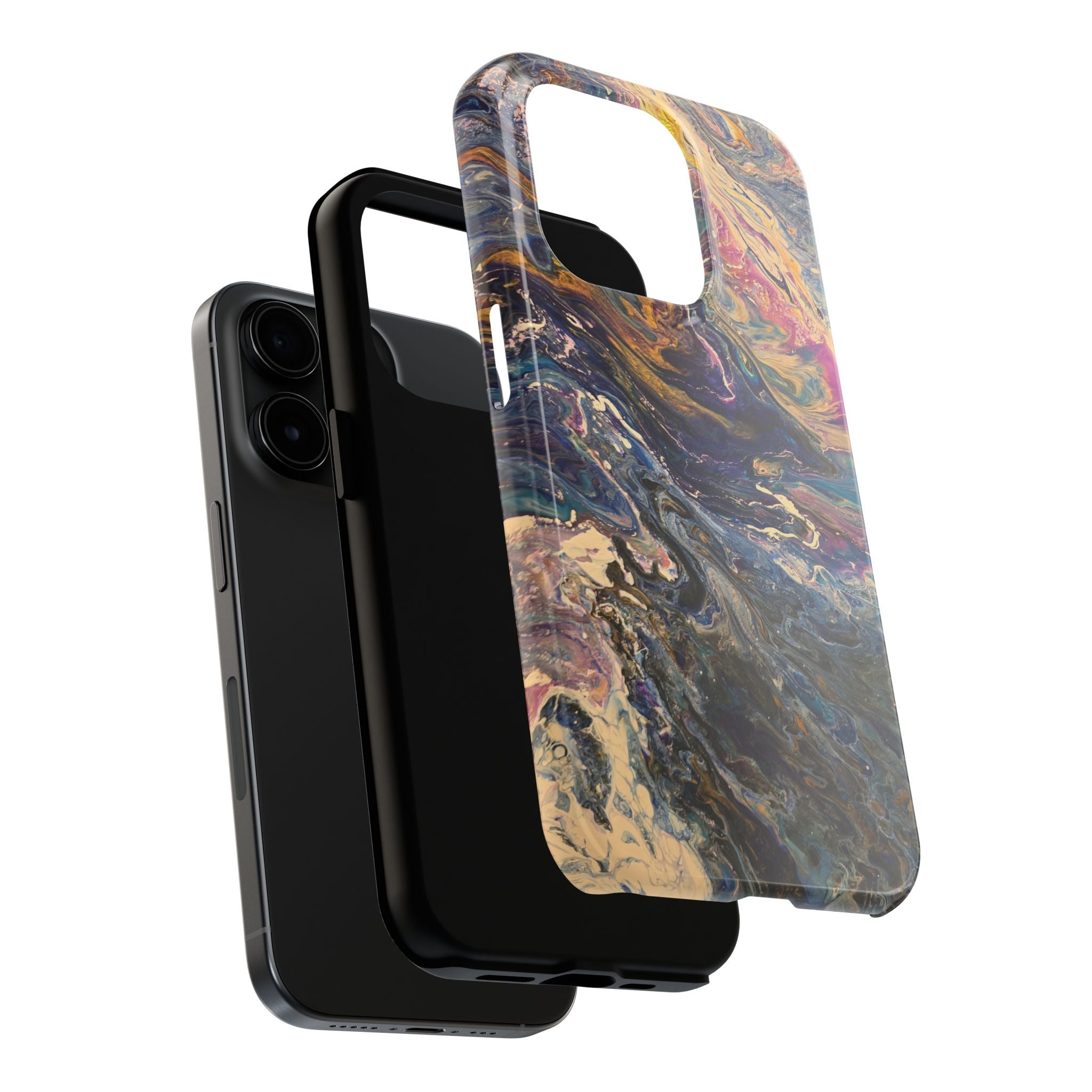 Marbled Abstract Tough Phone Case — Swirled Paint Art Protective Cover