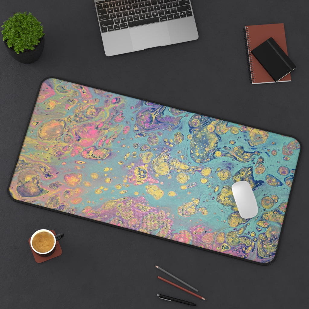 Abstract Pastel Marble Desk Mat — Iridescent Fluid Art Mouse Pad