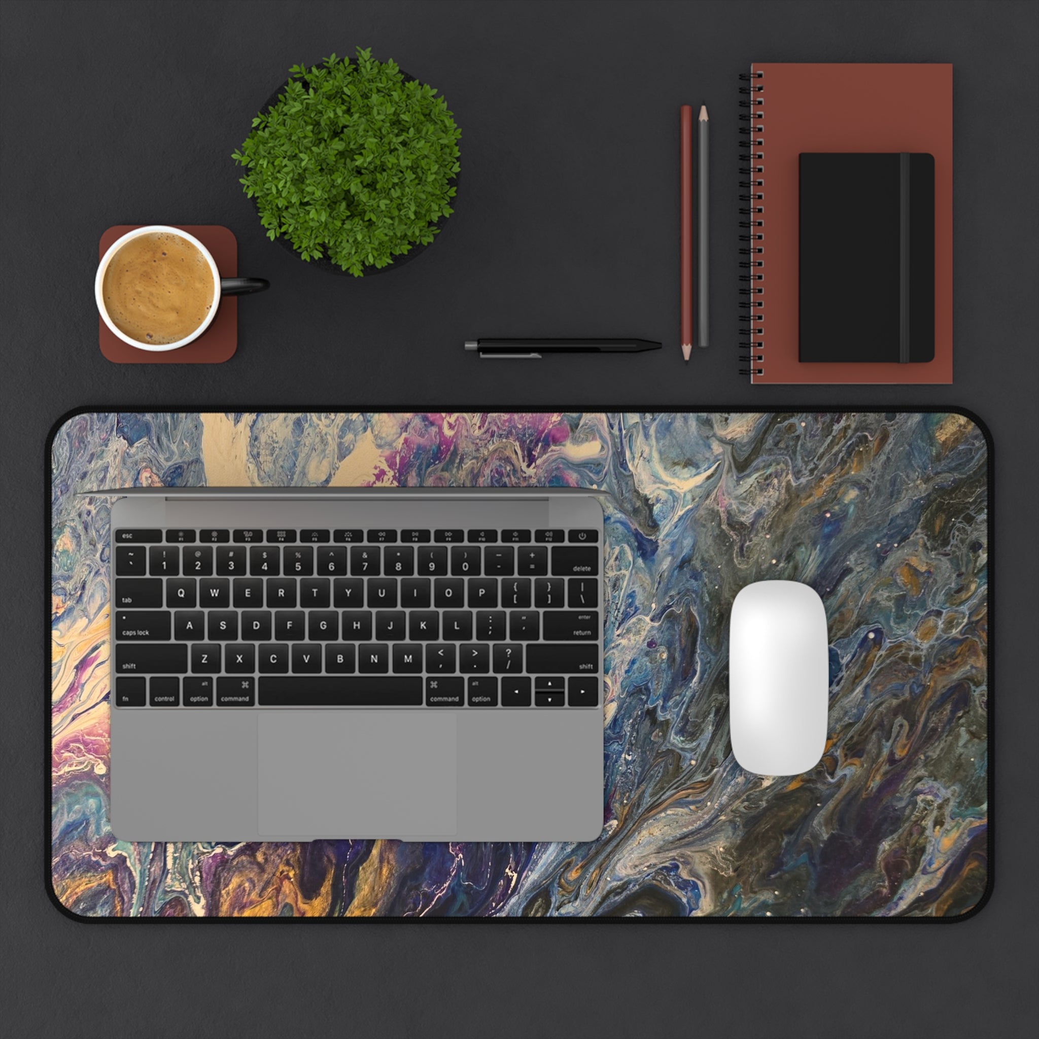 Abstract Fluid Art Desk Mat — Colorful Marbleized Mousepad for Office & Gaming