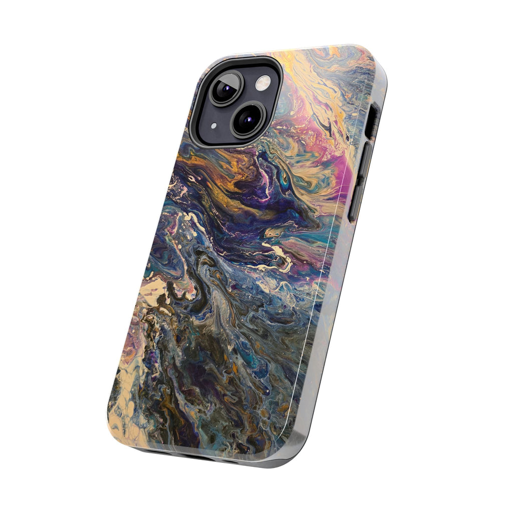 Marbled Abstract Tough Phone Case — Swirled Paint Art Protective Cover