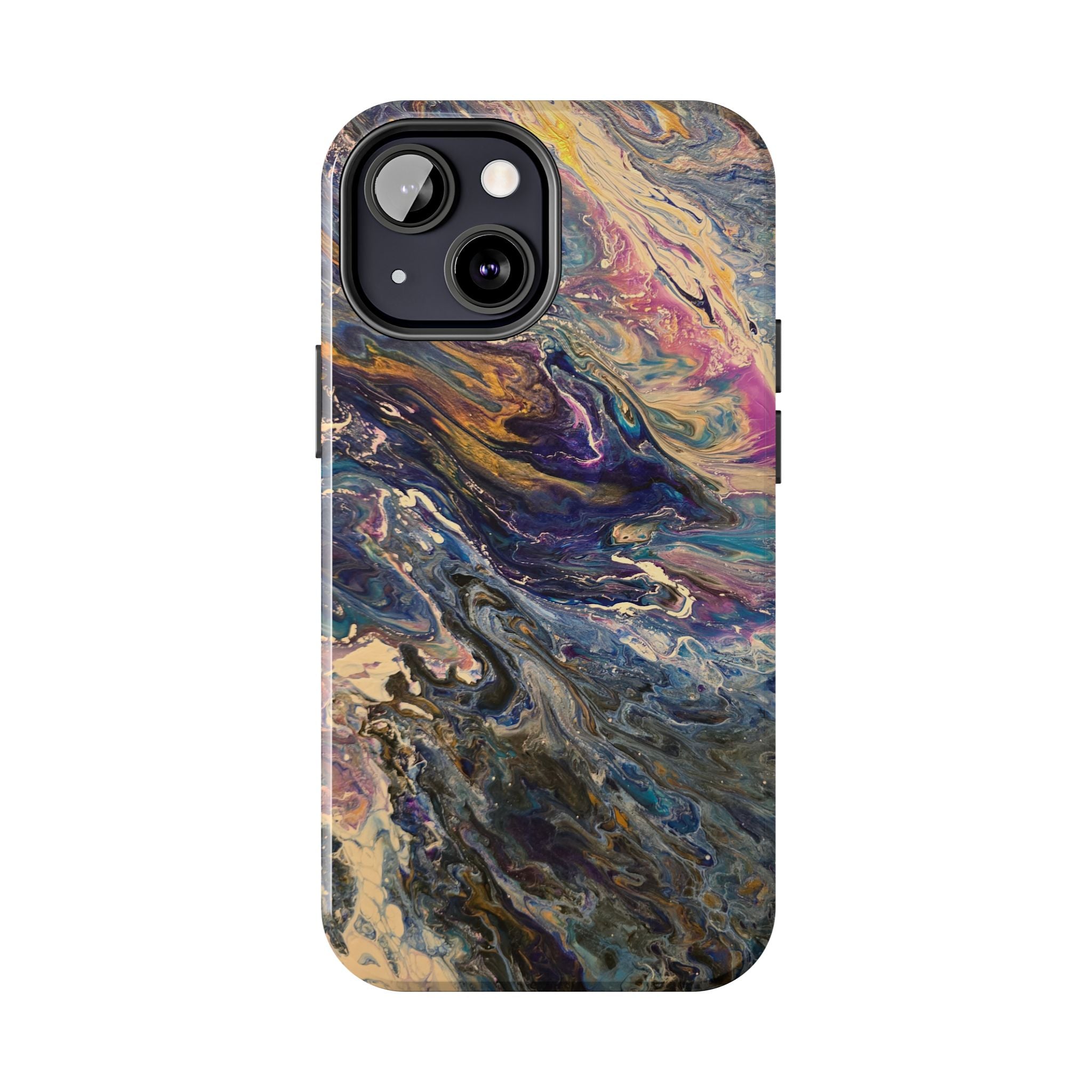 Marbled Abstract Tough Phone Case — Swirled Paint Art Protective Cover