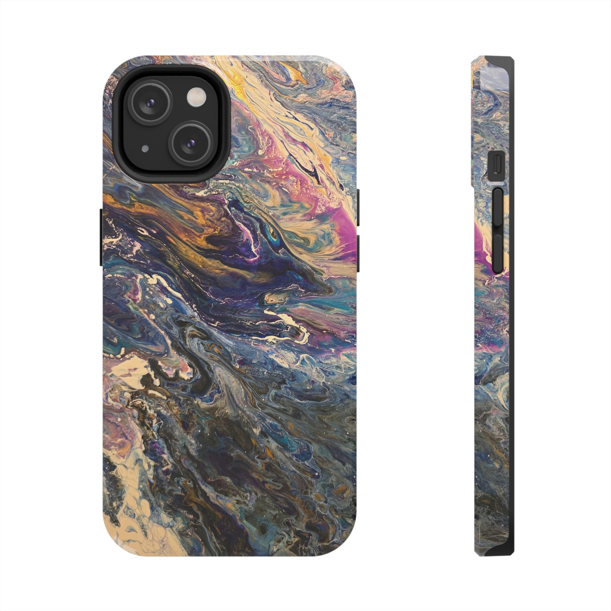 Marbled Abstract Tough Phone Case — Swirled Paint Art Protective Cover