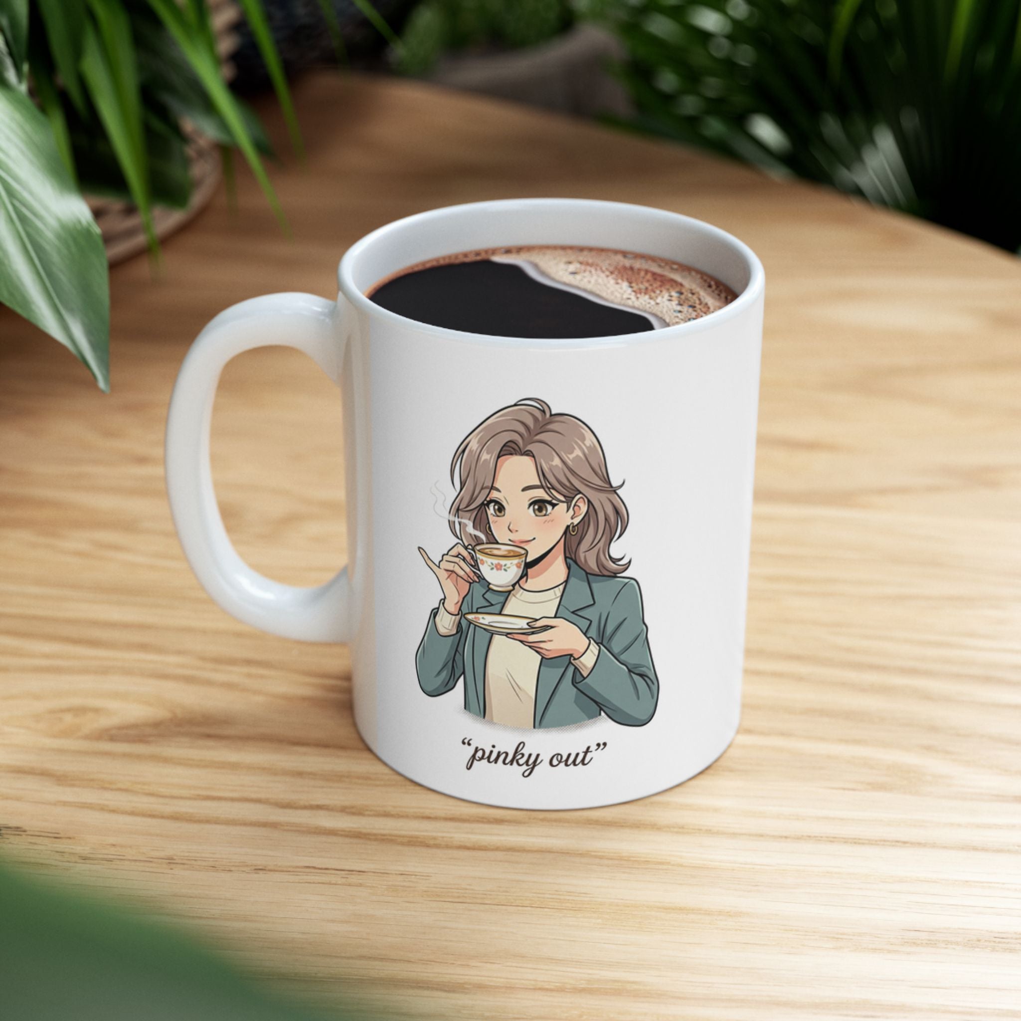 Ceramic Mug — Cute Girl Holding Cat Illustration, Cozy Tea & Coffee Cup (11oz/15oz)
