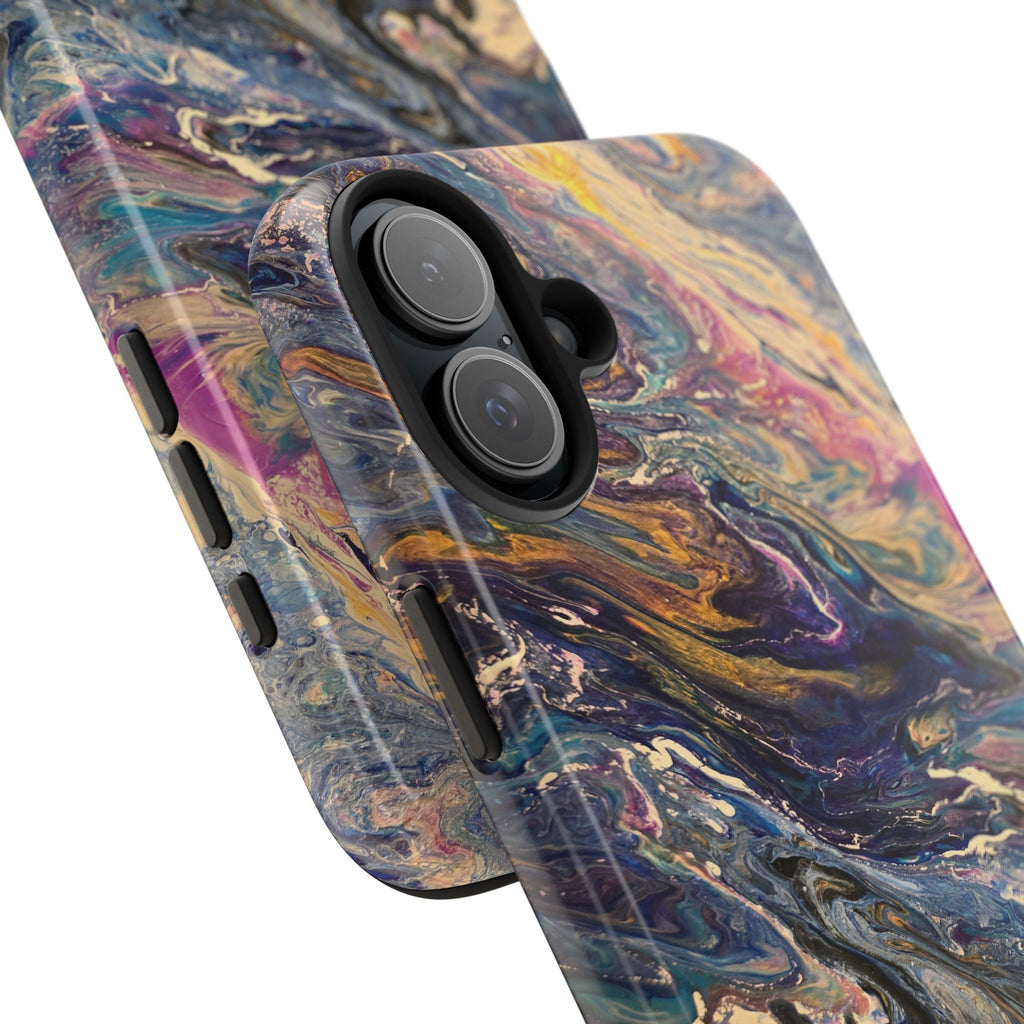 Marbled Abstract Tough Phone Case — Swirled Paint Art Protective Cover
